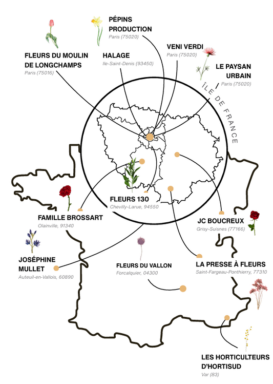 🌸 Du champ à l'atelier : découvrez la carte de nos producteur·ices partenaires !