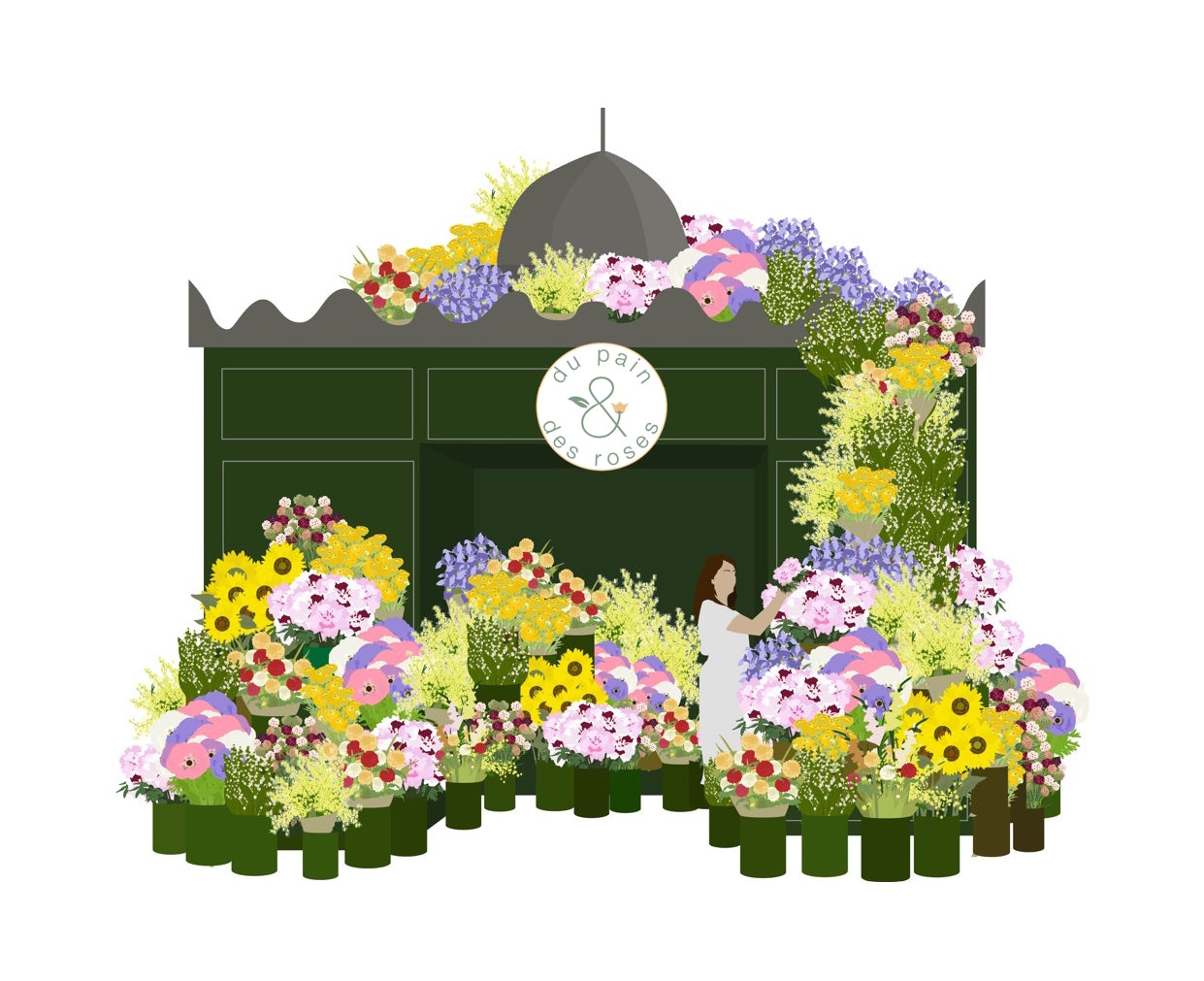 Le Kiosque à fleurs présent place d'estienne d'orves dans le 9ème arrondissement, propose des fleurs écologiques et de saison tout au long de l'année. Kiosque qui sert aussi d'école à la formation de l'association du Pain & des Roses